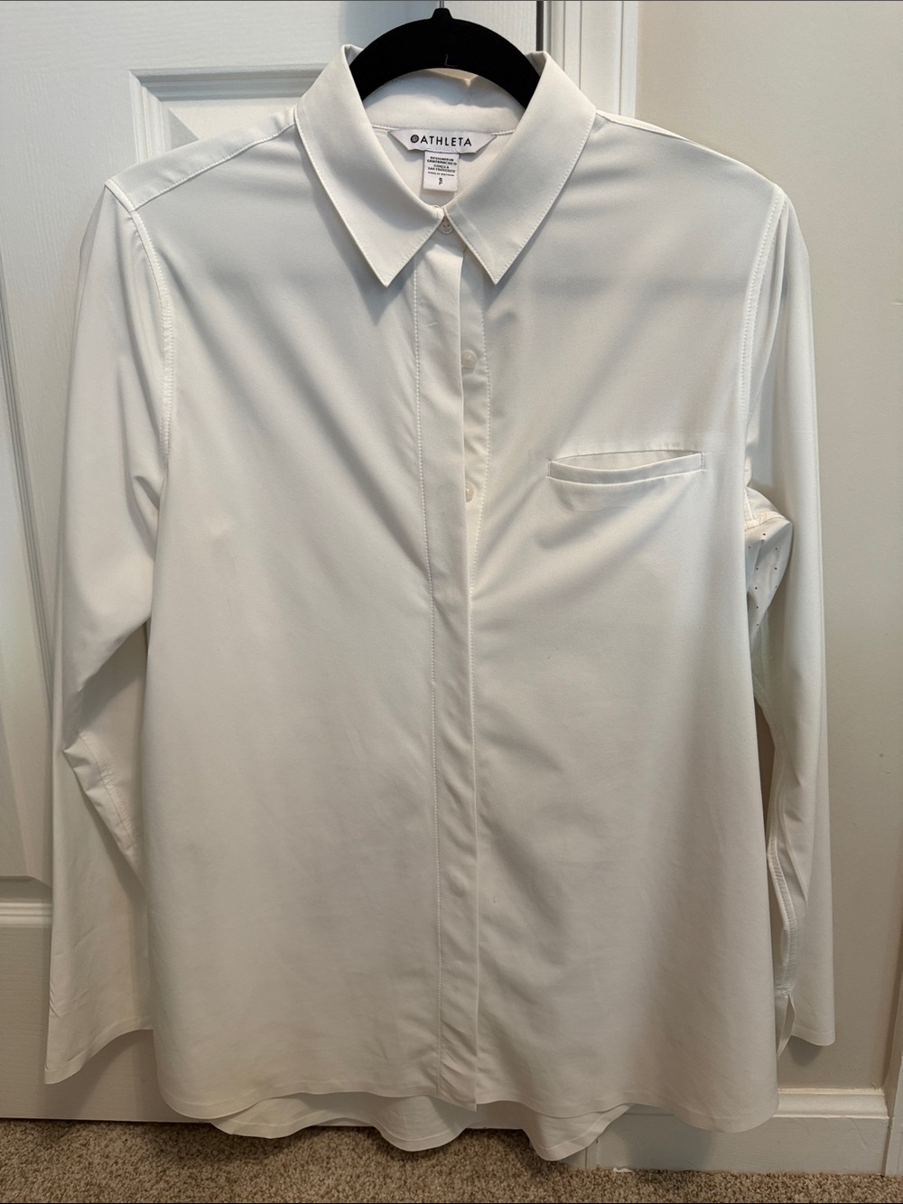 Athleta Women’s White Long-Sleeve Dress Shirt with Chest Pocket